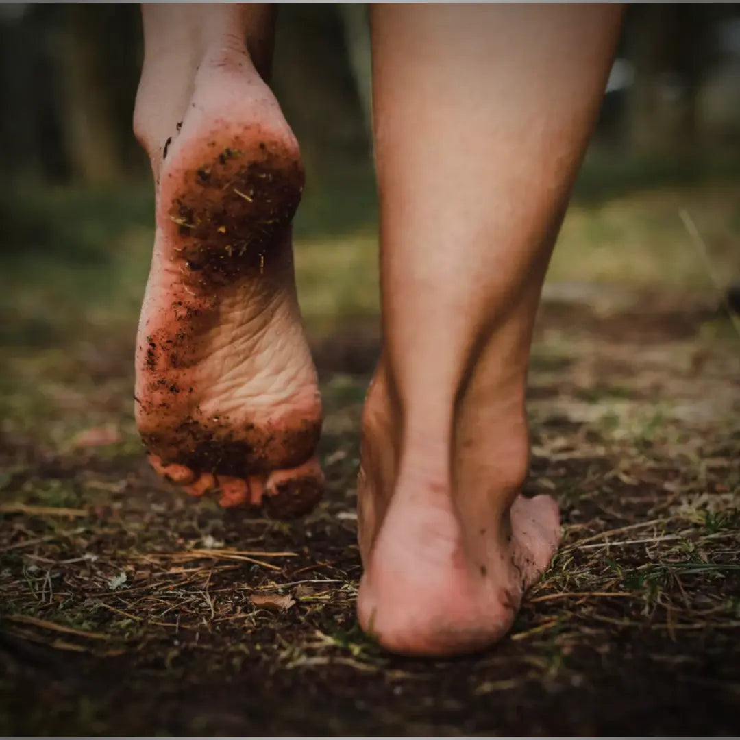 Barefoot in nature. Dirty feet are healthy feet.