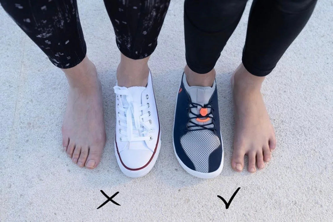 Converse shoes compared to Vivobarefoot shoes.